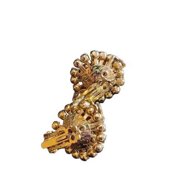 Beautiful Vintage Enamel Flower Rhinestone Layered Clip Earrings (A1906) - Picture 3 of 4